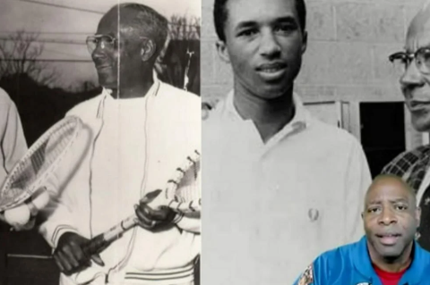Leland Melvin shares photos of tennis greats Althea Gibson and Arthur Ashe (with instructor Robert Johnson) in remarking on Black representation in the sport—but not in space travel.