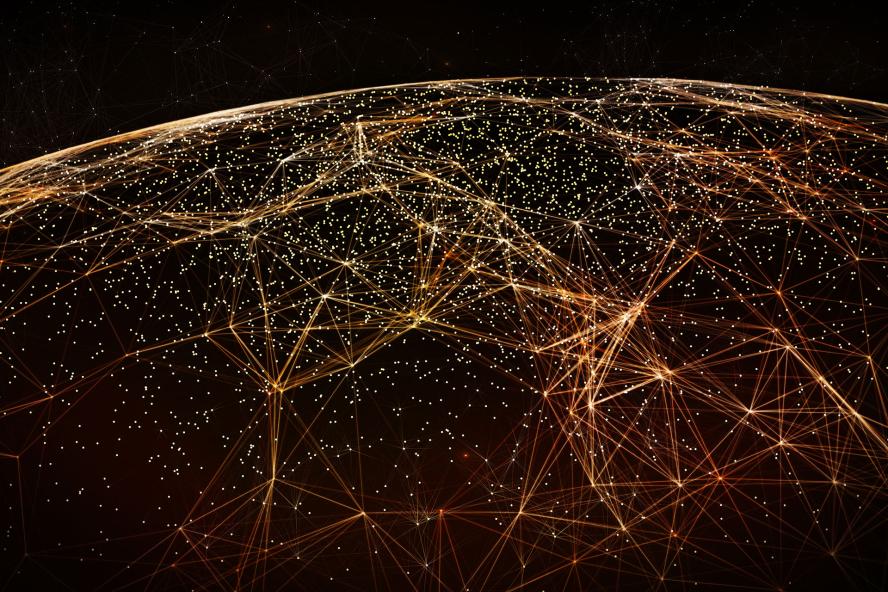 Curvature of the planet with illuminated network nodes
