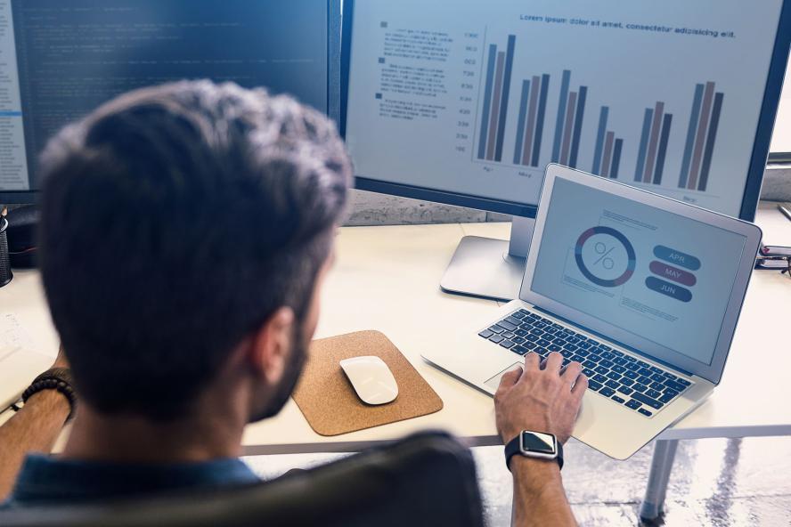 A student working on laptop
