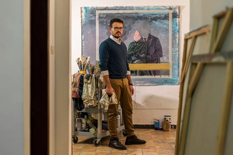 Portrait of Khaldoun Hijazin in his studio