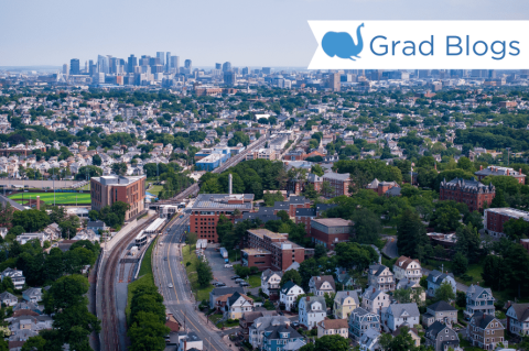 Image of Medford and Somerville with the Boston skyline in the distance