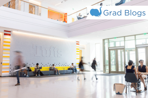 Candid image of students in the lobby of the Joyce Cummings Center